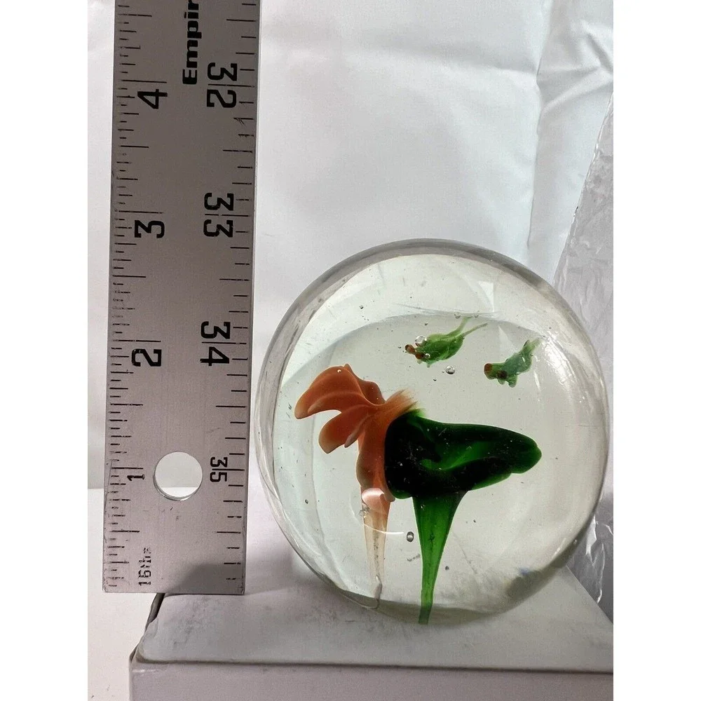 Vtg Art Glass Paperweight Clear Ball Collectible Bubbles with Flowers Decoration